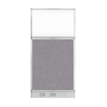 Versare Hush Panel Configurable Cubicle Partition 3' x 6' Cloud Gray Fabric Clear Window w/ Cable Channel 1856308-2